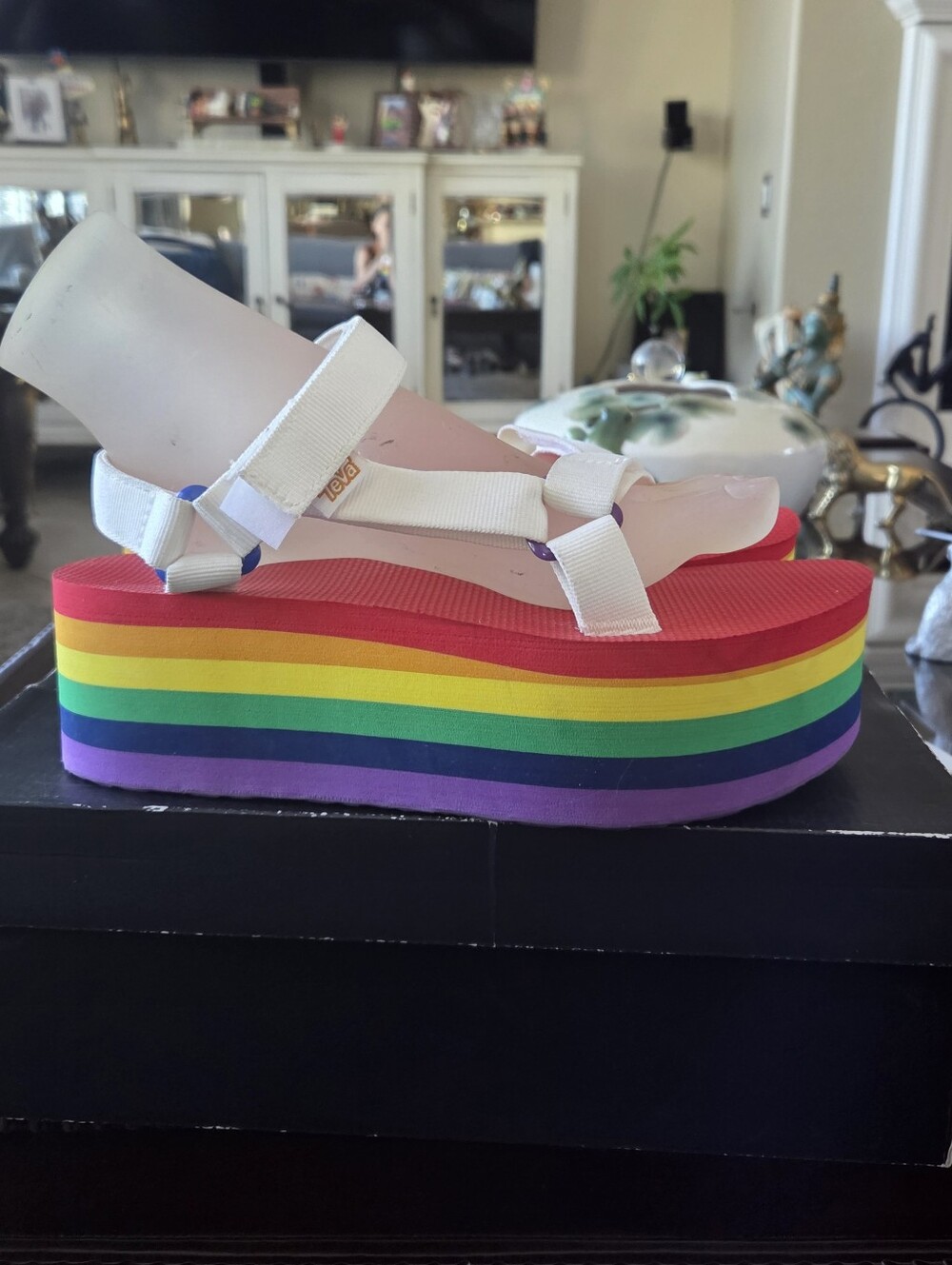 Teva White Strap Rainbow Platform Sandals